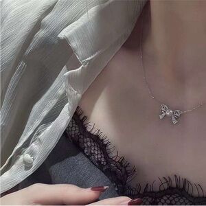 new Fresh water real pearl Silver Bow Pendant Necklace - Elegant Women's Jewelry
